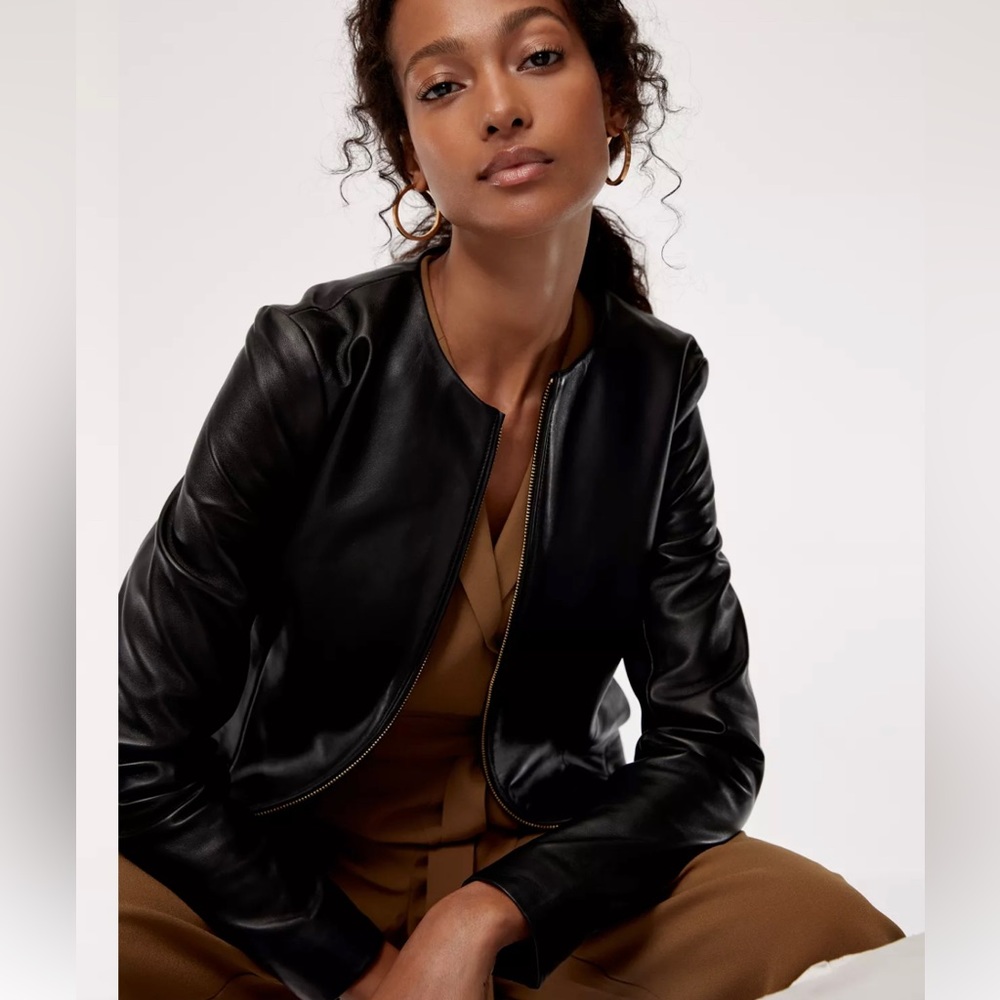 Aritzia Babaton Jett Black Leather Moto Biker Western Lined Winter Sz XXS